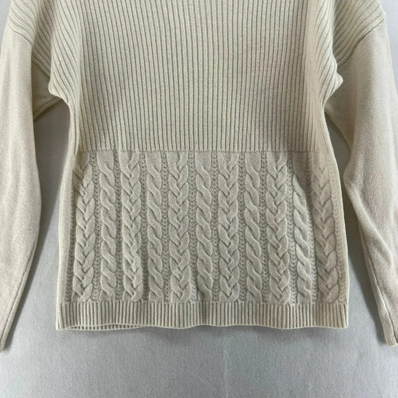 Banana Republic Sweater Women Sz M Ivory Cream Cable Knit Wool Blend Mock Neck - Picture 8 of 12
